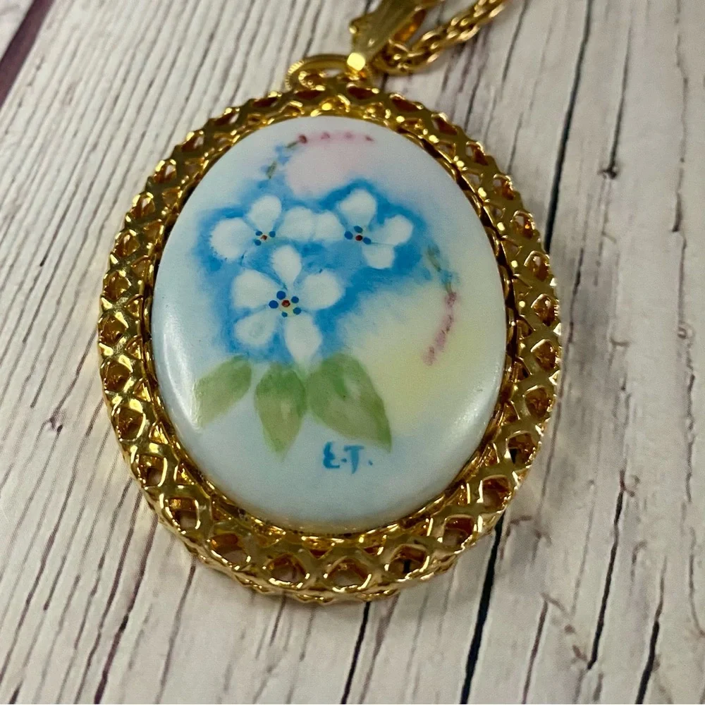 Artist Signed Porcelain Pendant Necklace, 24”